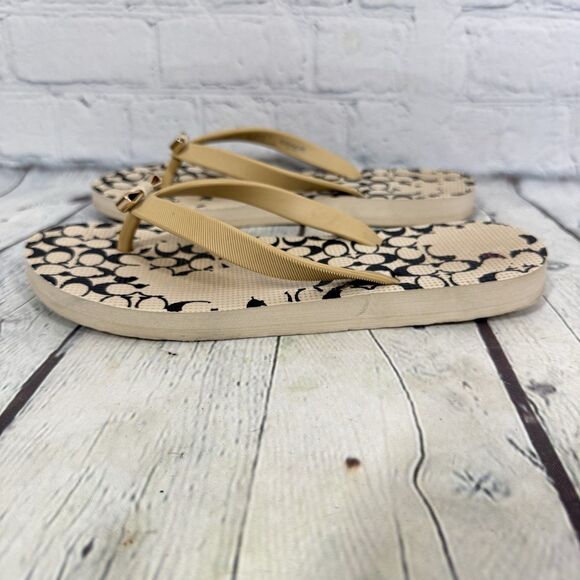Coach Flip Flop Sandals Women Size 5-6 CC Signature Bow Slip On Summer Shoes - Picture 5 of 14